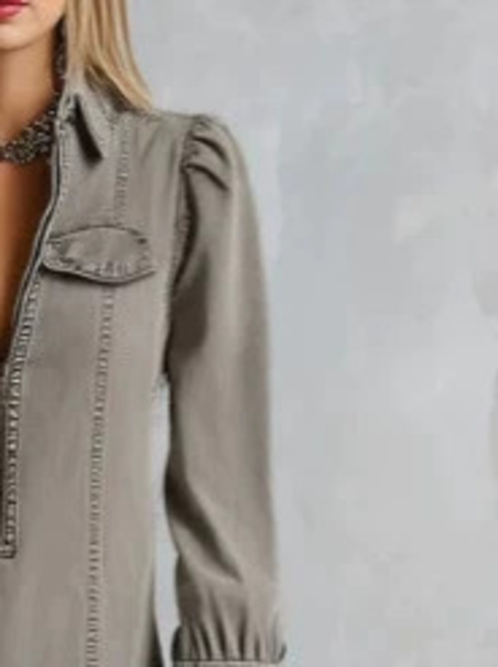 Retro Style Casual Distressed Khaki Denim Puff Sleeve Mini Dress